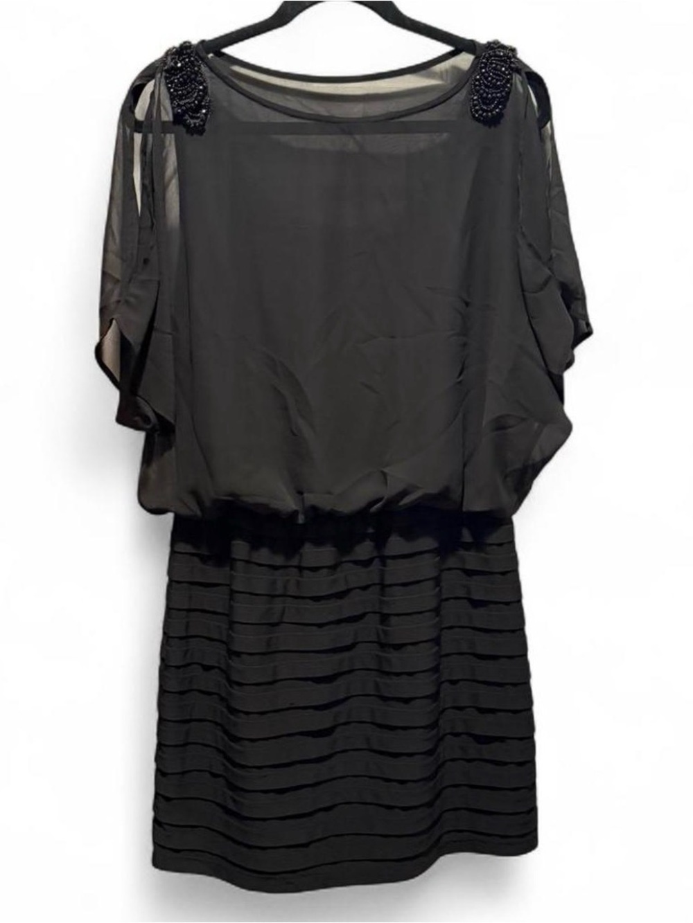 Karina Grimaldi Black Beaded Shoulder Mini Dress